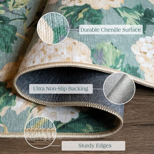 Front Door Mat Outside Entrance - 2x3 Sage Green Floral Entry Rug - Image 3