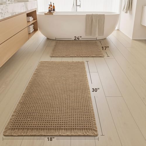 Upgraded Waffle Bath Mat Set of 2 Absorbent Bathroom Mat 17"x24" + 18"x30" - Image 2