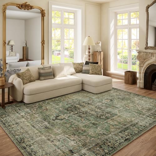 6x9 Area Rugs for Living Room: Washable Bedroom Rug Boho Vintage Rugs Stain Resistant Non Slip Low Pile Soft Lightweight Carpet for Kitchen Dining Room Farmhouse Nursery Kids Room by palohom