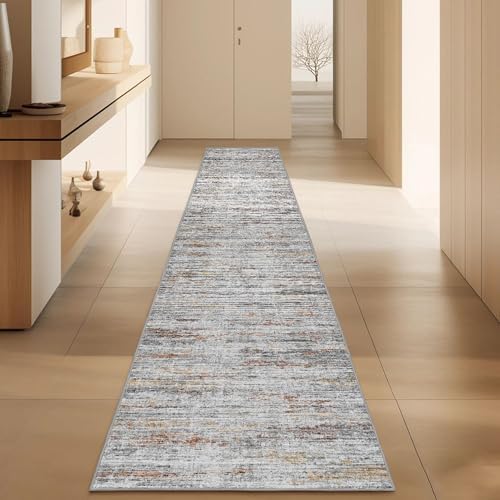 2x10 Runner Rug Non-Slip，Modern Abstract 10ft Washable Runner Rugs for Hallways, Ultra-Thin Long Kitchen Rug Runners,Stain Resistant Floor Carpet for Bedroom,Laundry Room,Entryway（Grey/Multi,2'x10'） by Unknown