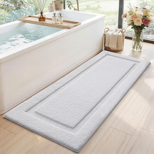 LUMI Ultra Soft Bathroom Runner Rugs, Non Slip Bath Mat 24x60, White by LUMI
