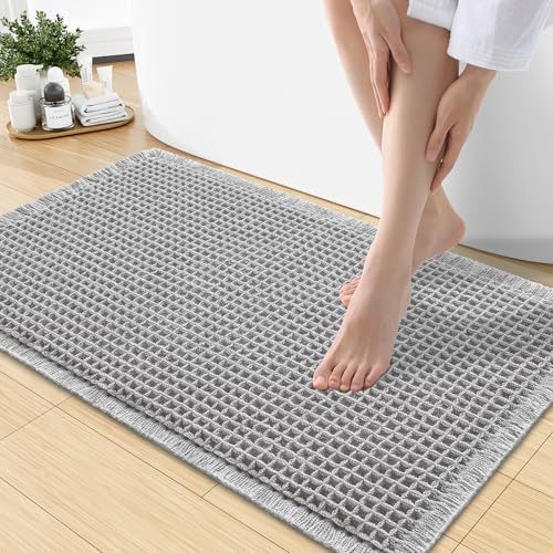 Smiry Waffle Bath Mat 30X18, Extra Soft Absorbent Bathroom Rugs, Light Grey by Smiry
