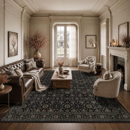 JOOJA 9x12 Black Gold Vintage Western Soft Low Pile Washable Boho Area Rug - Image 2
