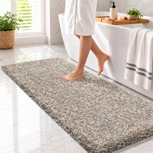 Yimobra Bathroom Runner Rug Non Slip Washable 60x24, Bath Mat, Brown&White by Yimobra