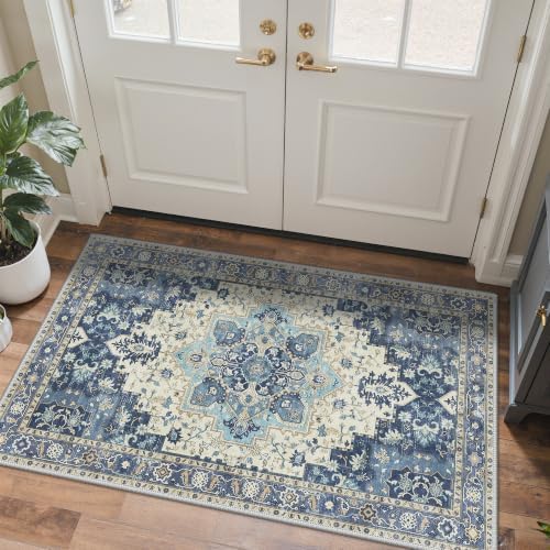 GENIMO Indoor Outdoor Rug, Washable for Patio and Deck, Navy Ivory, 3x5 by GENIMO