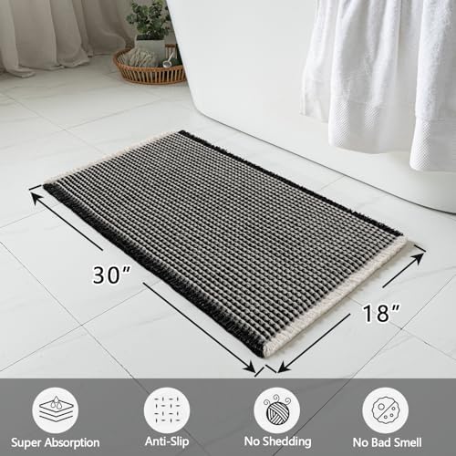 MIULEE Set of 2 Waffle Bathroom Rugs Boho Bath Mat Black&Cream 18x30 Inch - Image 2