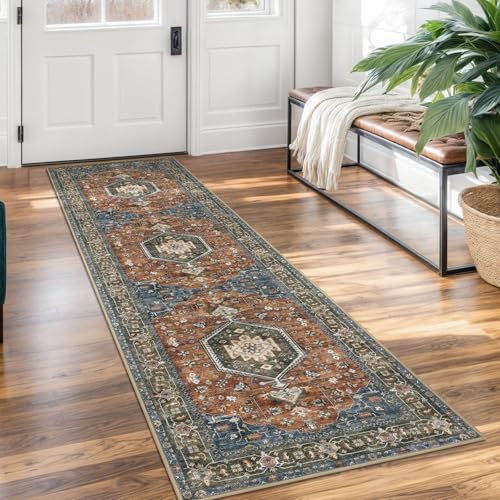 KUTA Vintage Washable Runner Rug 2x7 Vintage Brick Red Hallway Runner by KUTA