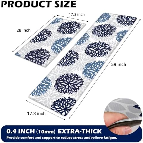 Kitchen Mats Set of 2 Cushioned Anti Fatigue Kitchen Rugs Non Slip Waterproof Runner Memory Foam Kitchen Floor Mat Comfort Standing Mat for Sink, Office, Laundry, Navy Teal - Image 2