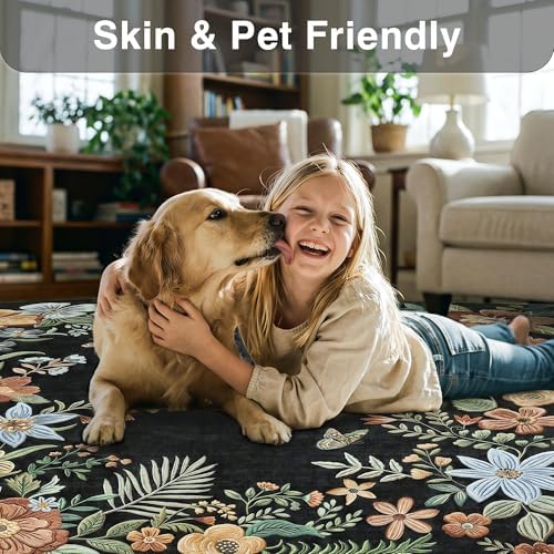 FMFUNCTEX 2x6 Hallway Runner Rug Washable Black Floral Vintage Flower Boho - Image 4