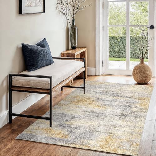 3x4 Area Rug Washable Abstract: Non Slip Entryway Floor Mat Grey/Yellow by Ksrau