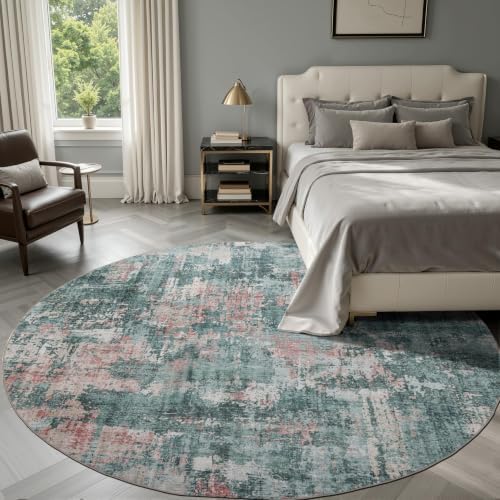Sasttie 6ft Round Area Rug, Modern Abstract Circle Carpet, Pink & Green by SASTTIE