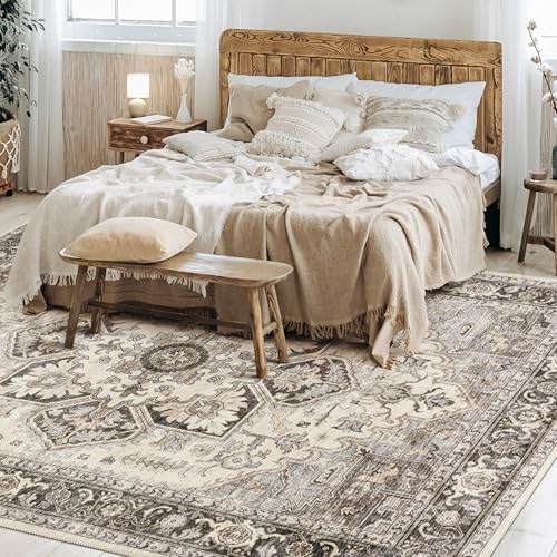 Vintage 5x7 Rugs for Living Room Washable Area Rug Grey Brown - Image 6