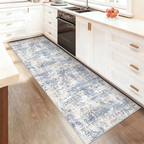 XLUEZ 2x8 Runner Rug for Hallway, Washable Modern Abstract Runner Rugs Neutral Soft Non Slip Kids Rug Stain Resistant Indoor Runners for Hallways Entryway Bedroom Kitchen Laundry Room(Blue, 2'x8') - Image 3