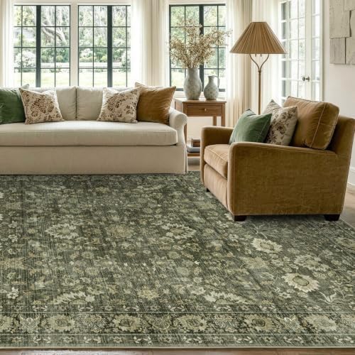 9x12 Ft Extra Large Area Rugs for Living Room, Soft Non-Slip Machine Washable Rug, Vintage Stain Resistant Carpets for Bedroom Nursery Dining Room Home Decor (Green) - Image 4