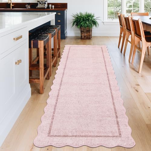 GarveeHome Scalloped Washable Runner Rug 2x8 Non Slip Kitchen Runner, Pink - Image 3