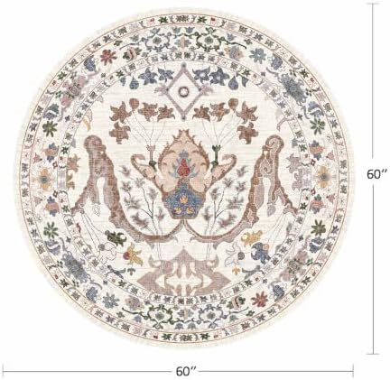 Area Rug for Living Room 5 Round Washable Floral Rug - Image 2