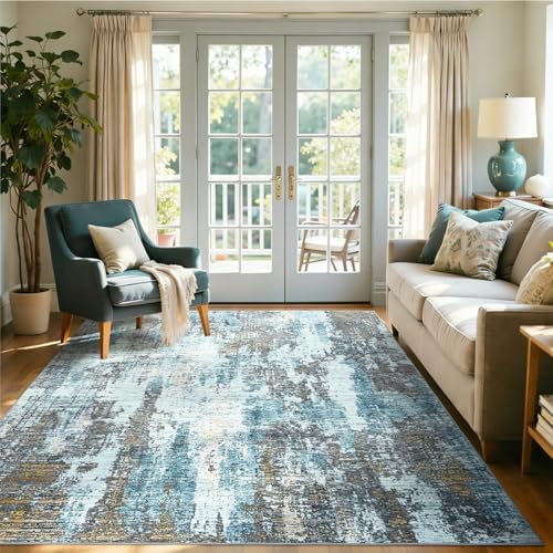 6x9 Ft Area Rugs for Living Room, Soft Non-Slip Washable Rugs Modern Abstract Pattern Carpet for Bedroom Indoor Floor Nursery Home Decor (Blue) - Image 2