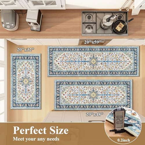 HEBE Boho Kitchen Rugs Set of 3, Non Slip Washable Kitchen Mats for Floor - Image 2