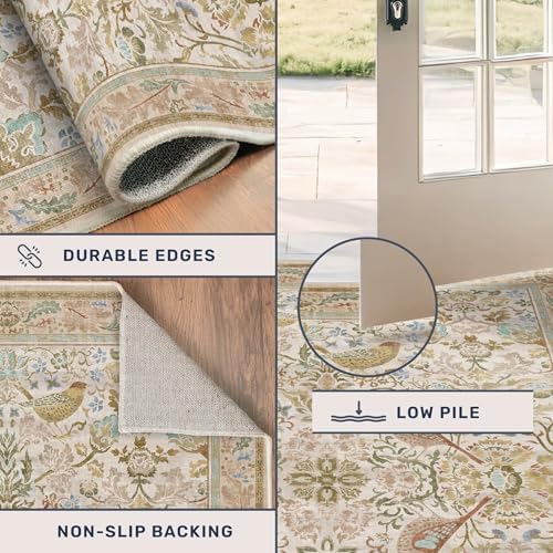 Hazo Haus Boho Long Bathroom Runner Rug 2x6 - Floral & Bird Runner Rug for Kitchen Floor, Hallway, Laundry Room, Bedroom, Entrance, Beige Neutral Vintage Decor, Washable Non Slip Low Pile - Image 5