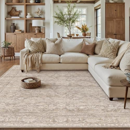 HUGEAR Beige Area Rug 9x12 Washable Neutral Rug for Living Room by HUGEAR