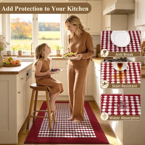 Ileading Christmas Kitchen Rugs Set of 3 Piece Washable Red Xmas Runner Rug - Image 2