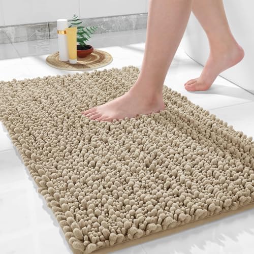 Yimobra Large Bathroom Rugs Non Slip Washable 36x24 Inch - Ultra Soft Absorbent Chenille Bath Mat, Quick Dry Shaggy Floor Carpet for Tub Shower, Camel Home Decor Accessories by Yimobra