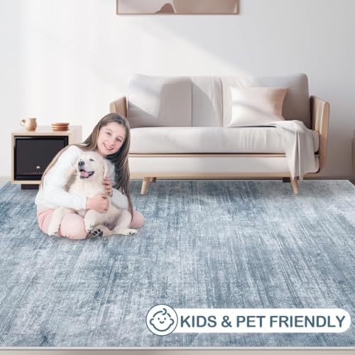 Area Rugs 9x12 Living Room: Washable Rug Modern Abstract Large Rugs Soft Non Slip Neutral Rug Stain Resistant Indoor Carpet for Bedroom Kitchen Dining Room Table Nursery Home Office Rugs(Blue,9'x12') - Image 5