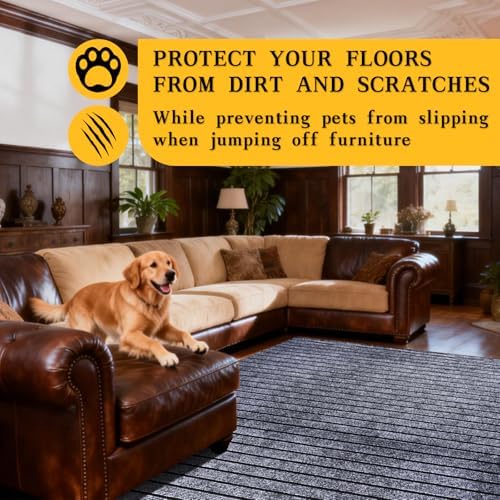 2x6 ft Outdoor Runner Rug, Non-Slip Indoor Outdoor Carpet Runner with TPR Backing, Waterproof Mat for Hallway, Kitchen, Patio, Garage, Deck, Entryway, Grey Wide Stripes - Image 7