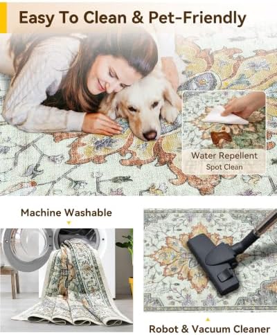 RELEANY Washable Area Rug, Runner 3'x9', Beige/Carbon Grey/Orange - Image 4
