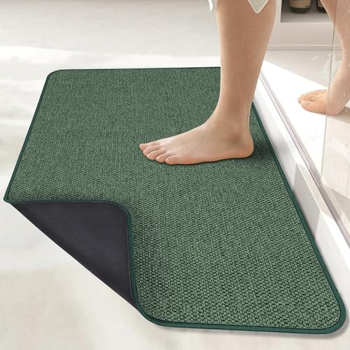 Bosap Bath Mat,Ultra Thin Bathroom Rugs,Rubber Bath Mats for Bathroom,No Slip Bath Rugs,Quick Dry,Machine Washable,Low Pile,Absorbent,Shower Outside,Sink,Home Decor Accessories.Green,2'x3'(24x36inch) by BosapDirect