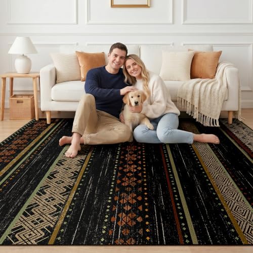 6x9 Washable Area Rugs for Living Room Boho Bedroom Rug Colorful/Black - Image 5