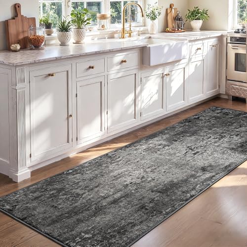 2x7 Black Rug Runners for Hallways Kitchen Runner Rug Non Slip Washable Black Long Runner Rugs with Rubber Backing Soft Abstract Carpet Runner for Bedroom, Kitchen, Bathroom, Entryway - Image 2