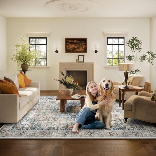 palohom 10x12 Area Rugs for Living Room: Large Area Rug Washable Stain Resistant Non Slip Distressed Vintage Low Pile Faux Wool Soft Rugs for Bedroom Farmhouse Dining Room Kids Playroom Nursery - Image 6