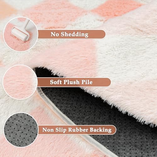 PureCozy Pink 5x8 Area Rug for Living Room Soft Checkered Shag Carpet - Image 6