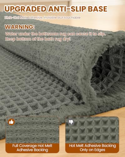 Smiry Waffle Bath Mat 47X24, Extra Soft Absorbent Bathroom Rugs, Green - Image 5