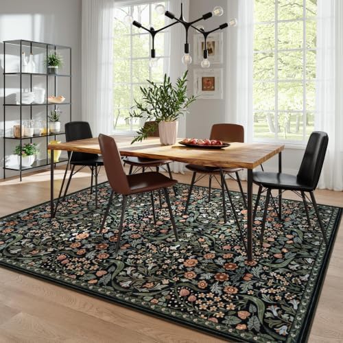 Moynesa Vintage Floral Area Rug 8x10, Black Washable Rugs for Living Room - Image 6
