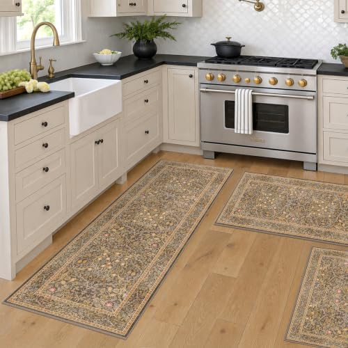 JTJ Brown Kitchen Rug Set of 3, Washable Non Slip Mats with Runner - Image 3
