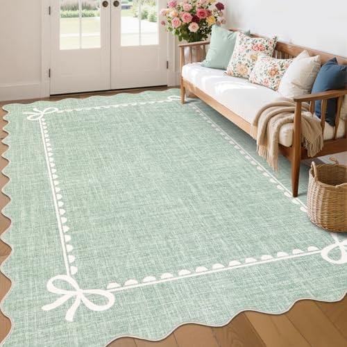 GarveeHome Scalloped Bow Rug 6x9 Washable Rugs for Living Room, Sage Green by GarveeHome