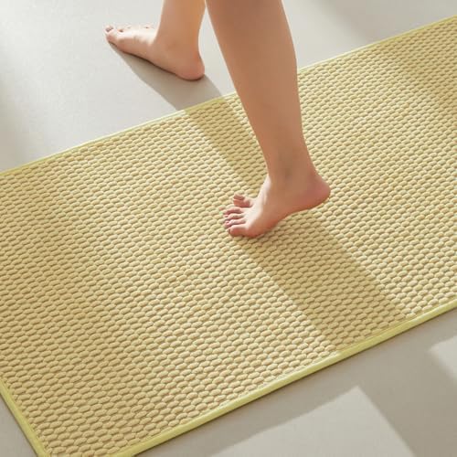 TYUU Bathroom Runner Rug, Long Bath Mat Washable Thin Quick Dry Low Pile Bathroom Runner Rugs 24 x 60 Non Slip, Yellow 24"x60" by TYUU