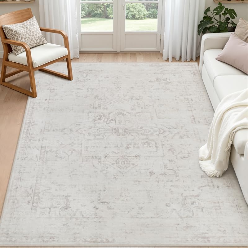 8x8 Area Rugs Living Room: Bedroom Washable Carpet Neutral Cream by Luxturiy