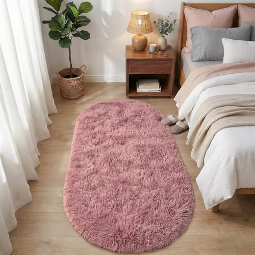 Noahas 2.6x5.3 Blush Fluffy Soft Oval Rug Non-Slip for Kids Bedroom Nursery - Image 2