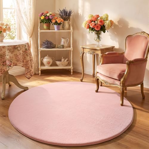 Amearea Pink Round Area Rug 4ft Washable Circle Rug for Bedroom Living Room - Image 4