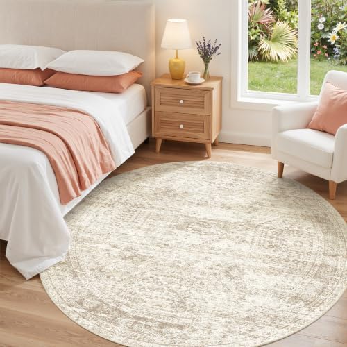 Round Rug 6ft,Circle Rug for Dining Room Table,Beige - Image 3