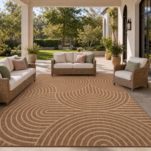 PADOOR-Outdoor Rug-Patio Rug 9x12 ft Polypropylene Indoor Outdoor Rugs Outdoor Carpet for Patio Deck Balcony Porch, Textured Weave, Durable for High Traffic, Fade-Resistant, Modern Neutral Brown by PADOOR