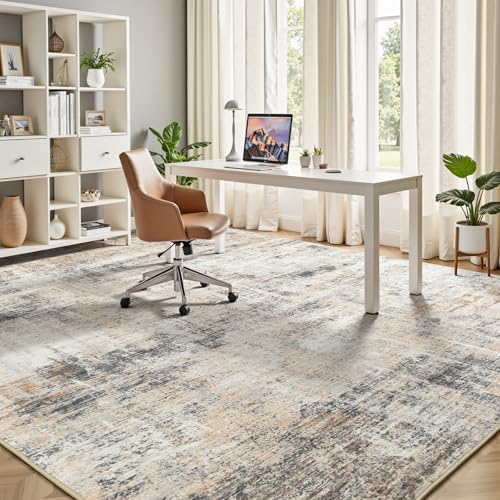 9x12 Area Rug for Living Room, Abstract Washable Non-Slip Large Rugs, Gold - Image 4