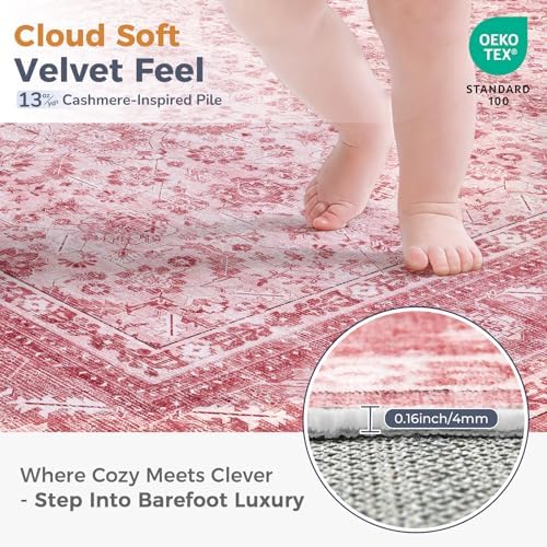 OPPODREAM Vintage Pink Area Rugs 2x12, Washable Rug for Living Room - Image 2