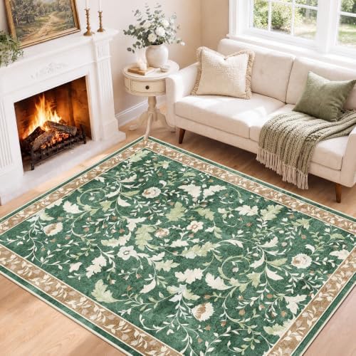 SameBed 4x6 Area Rug Living Room, Vintage Washable Carpet Brown Green by SameBed