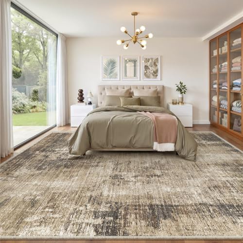 Valenrug 9x12 Area Rug, Abstract Large Washable Rugs for Living Room Taupe by Valenrug