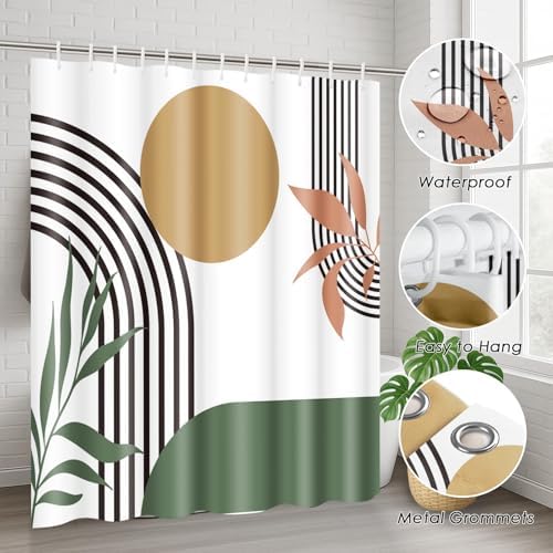 Bathroom Sets with Shower Curtain and Rugs, Set of 4, Boho Green - Image 6