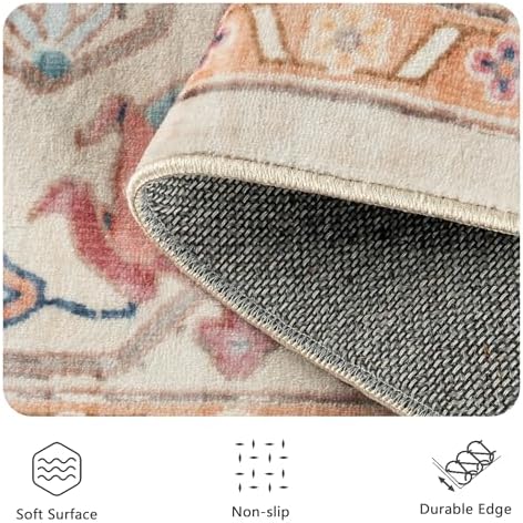 5x7 Area Rugs - Washable Rug Vintage Distress Boho Medallion Rugs for Living Room, Soft Non-Slip Backing Low Pile Carpet for Bedroom Dining Room Office Nursery Dorm Home, Vintage Orange - Image 5